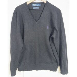 Polo Ralph Lauren Sweater Men's‎ L Large 100% Lambs Wool Black Pony V Neck